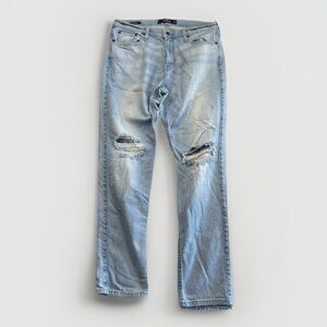 Hollister Dad Jeans Men 32 X 32 Flex Light Wash Blue Denim Straight Distressed
